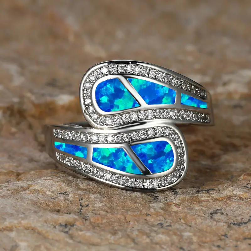 Blue opal silver open ring "Cocktail Hour" – Elegant & refined