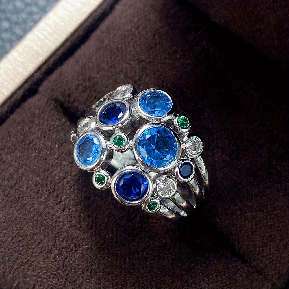 Layered silver blue glass ring "Sunset Soirée" – Elegant & refined