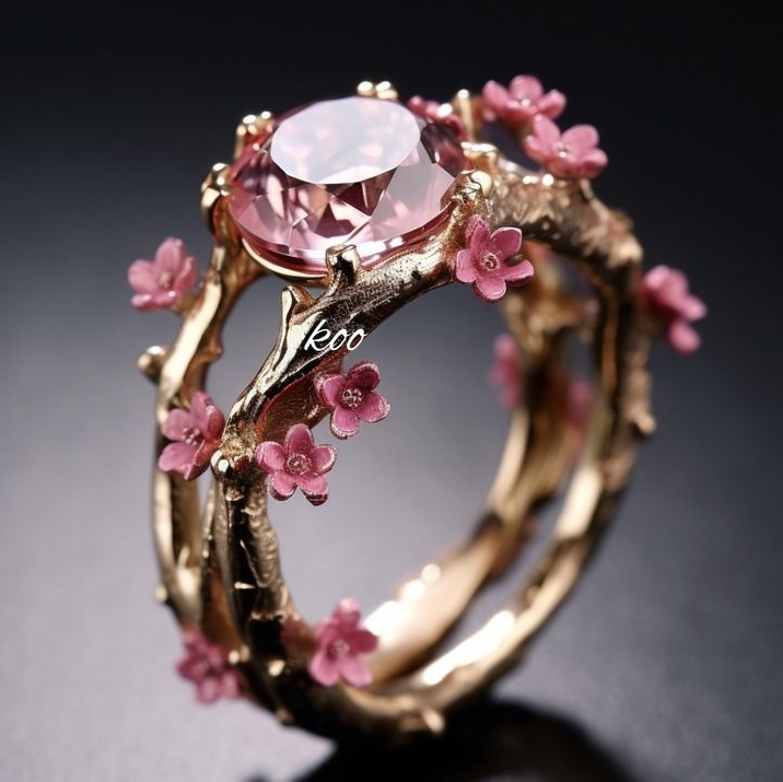 Golden crystal pink flower ring "Sunset Soirée" – Elegant & vibrant