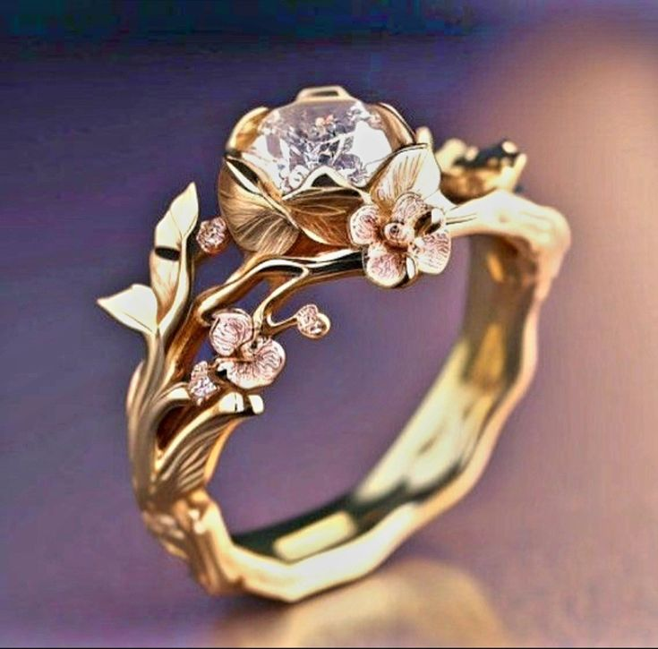 Golden crystal flower ring "Romantic Dinner" – Elegant & refined
