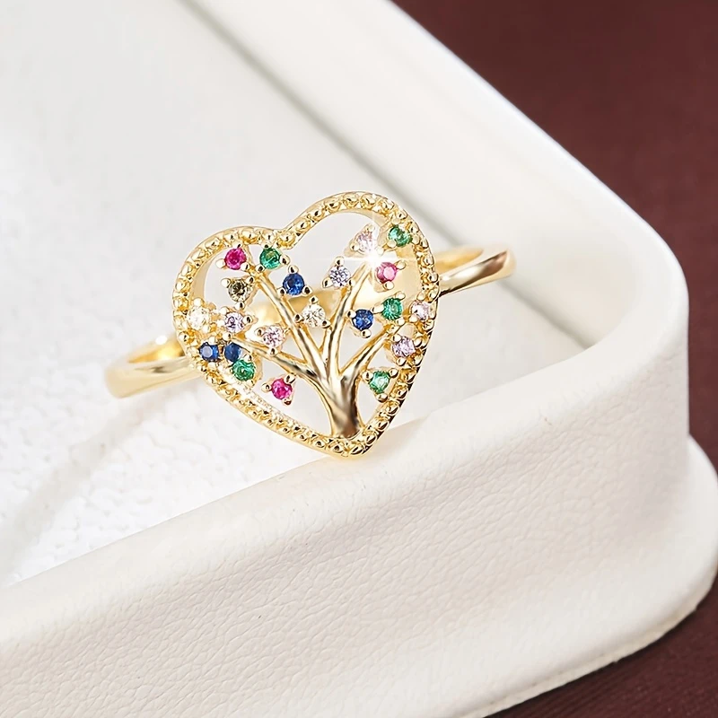 Colorful crystal heart thin golden ring "Romantic Dinner" – Elegant & refined