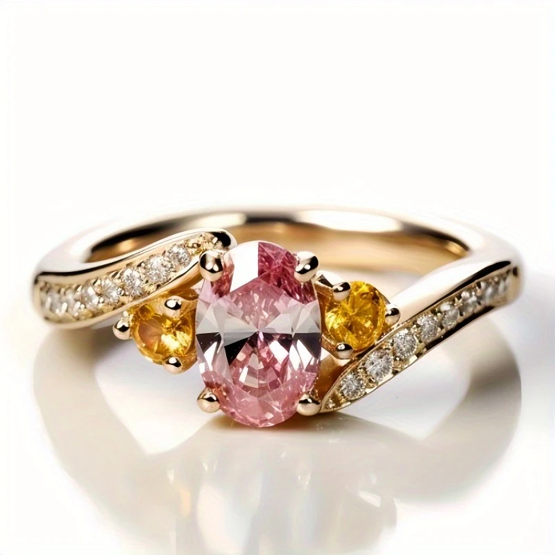 Pink oval glass gold ring "Cocktail Hour" – Elegant & refined