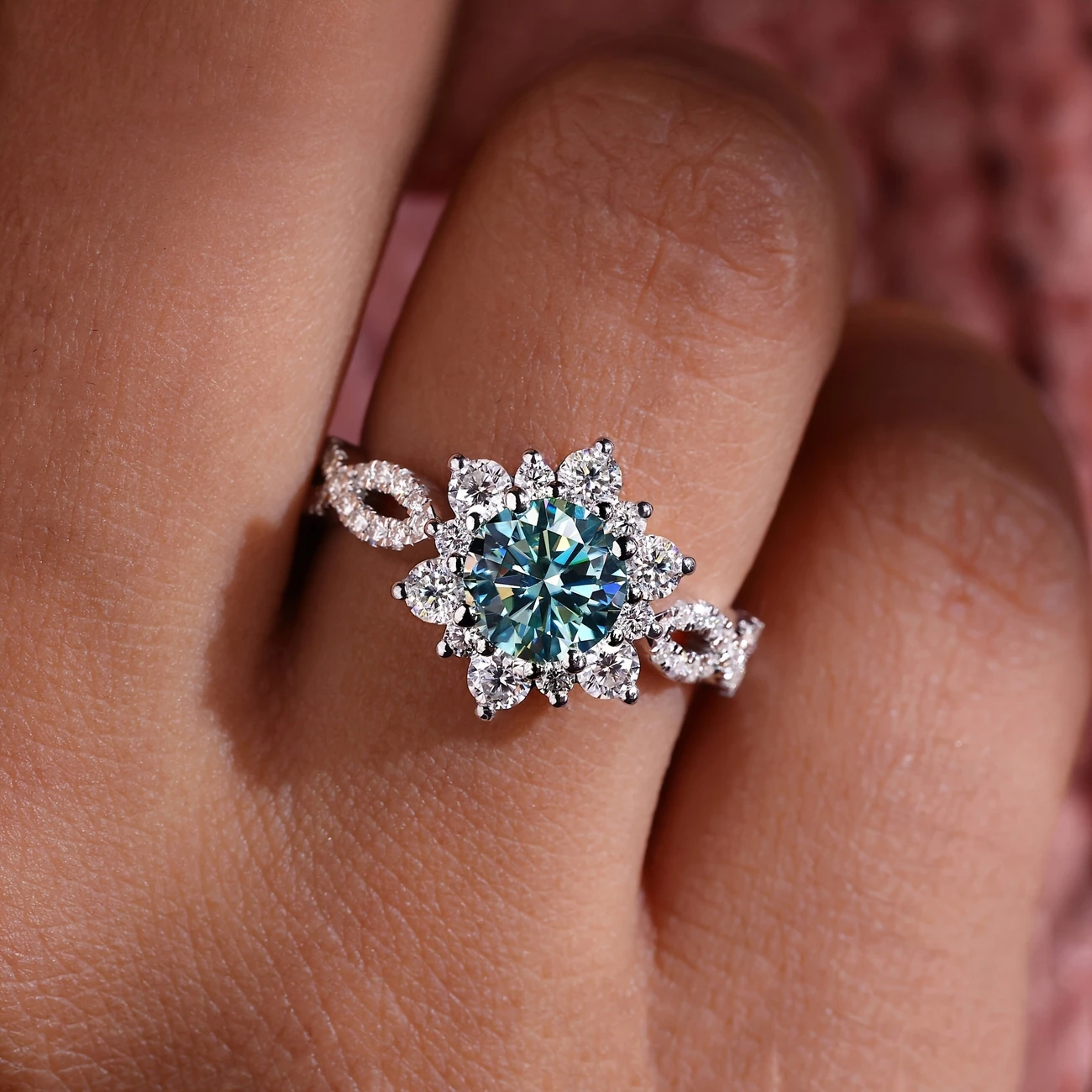Crystal turquoise flower ring "Sunset Soirée" – Elegant & refined