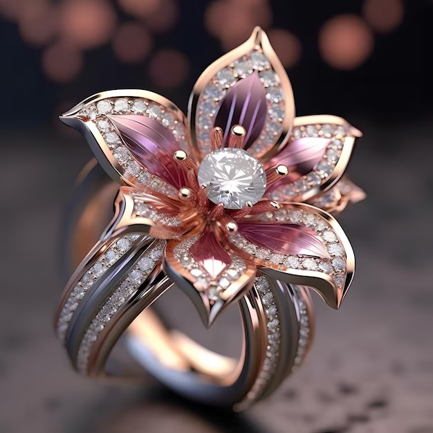 Exotic Pink Lotus Crystal Ring "Sunset Soirée" – Elegant & refined