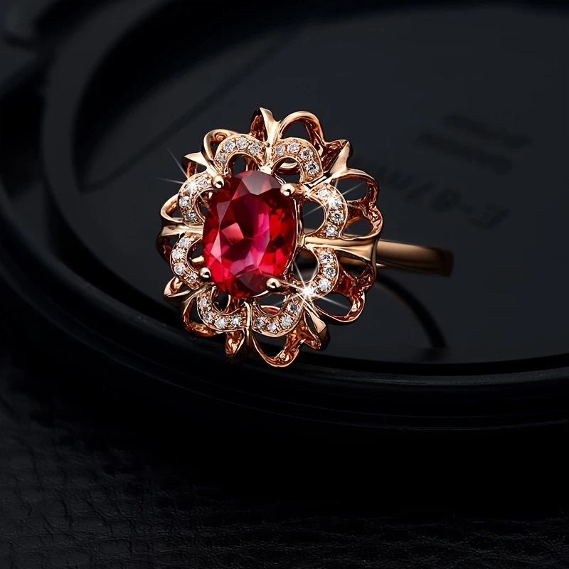 Red crystal rose ring "Romantic Dinner" – Elegant & refined