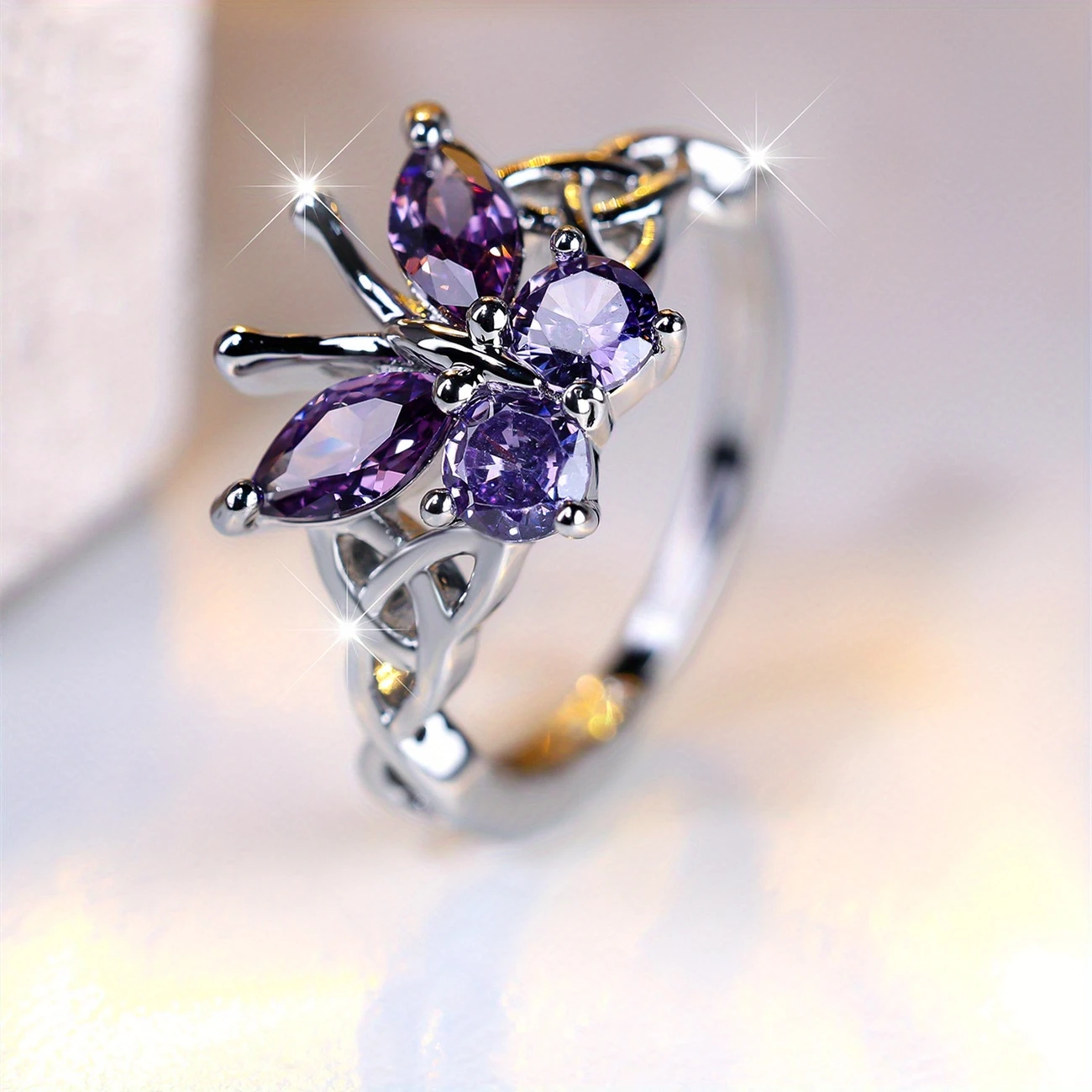 Purple butterfly silver ring "Garden Party" – Elegant & refined