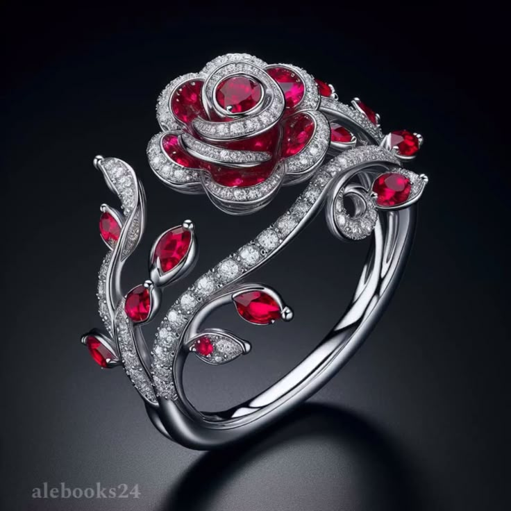 Red rose bright silver ring "Romantic Dinner" – Elegant & refined