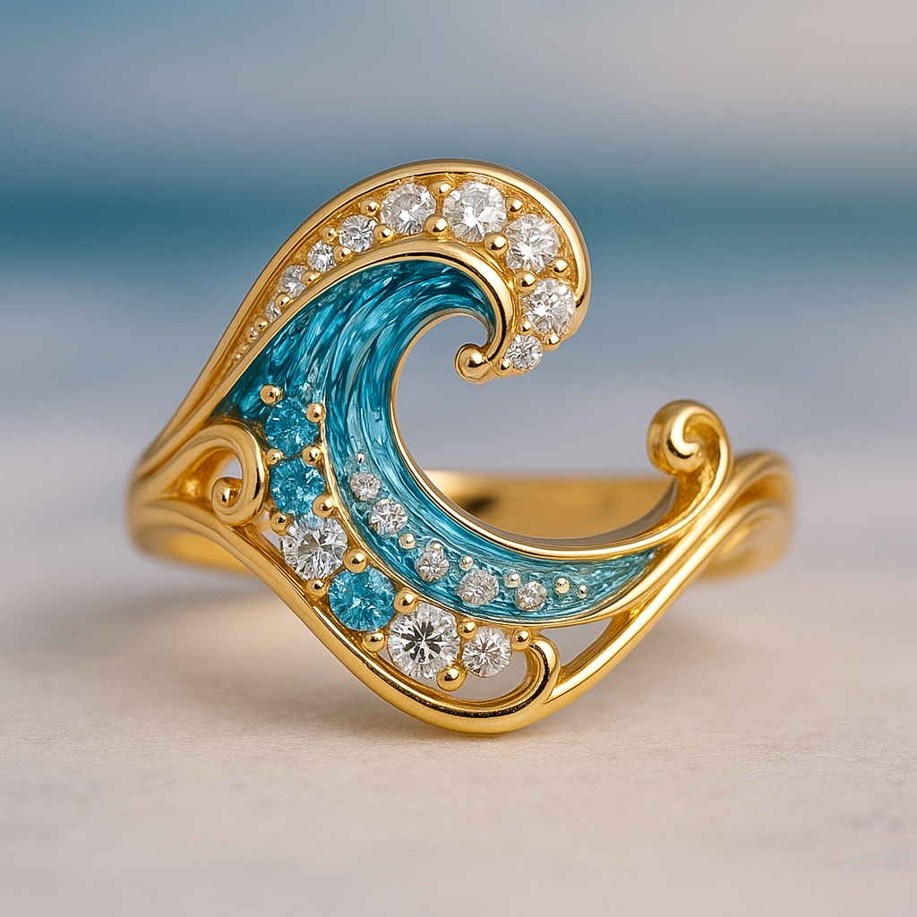 Bright Blue Wave Ring "Sunset Soirée" – Elegant & natural