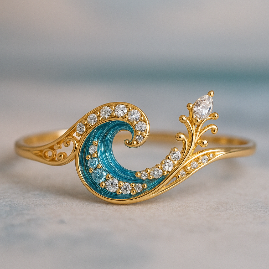 Ocean Bright Crystal Wave Ring