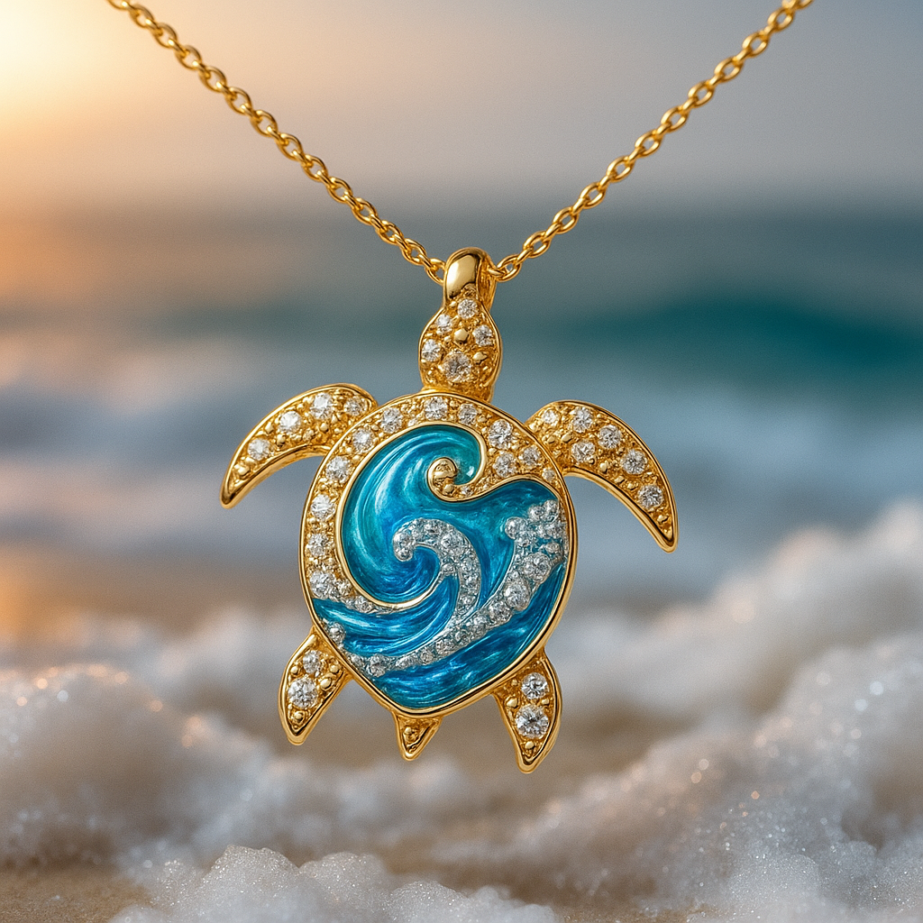 Blue Opal Gold Bright Turtle Necklace "Riverside Walk" – Elegant & refined