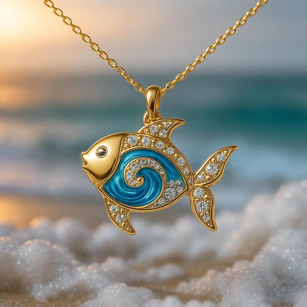 Blue Opal Gold Bright Fish Necklace "Cocktail Hour" – Joyful & polished
