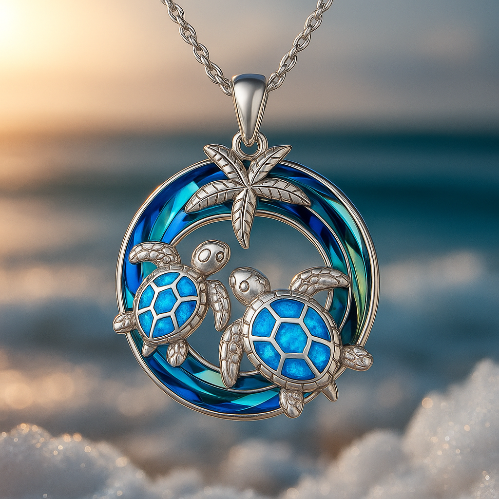 Opal Circle Turtle Palm Necklace "Weekend Getaway" – Timeless & chic