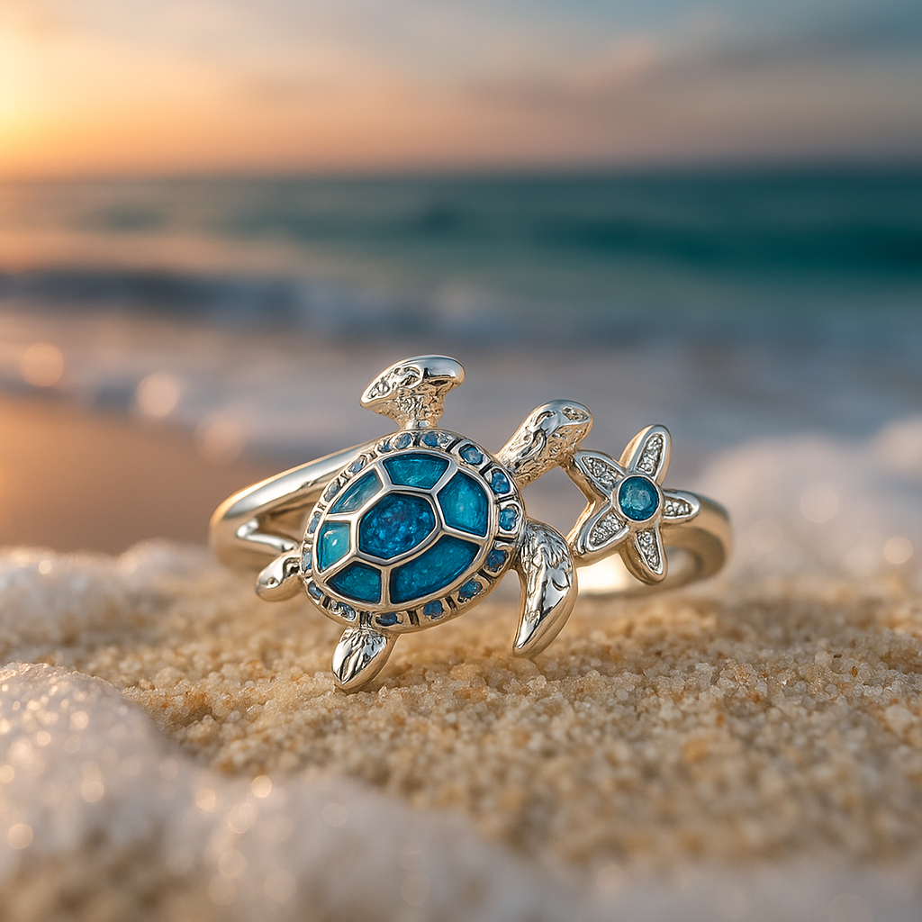 Blue opal turtle silver ring "Sunset Soirée" – Elegant & refined