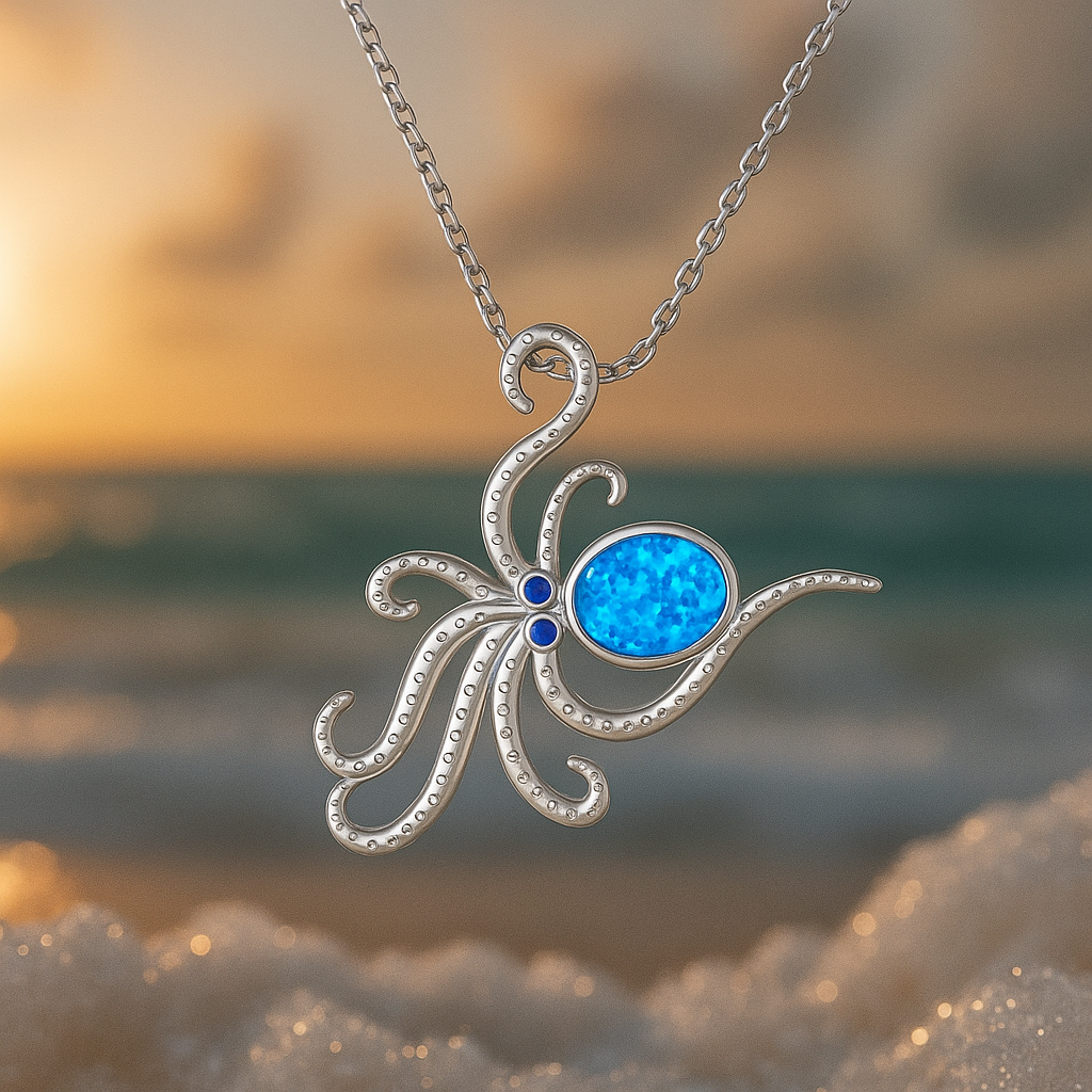Silver Opal Octopus Necklace "Sunset Soirée" – Elegant & refined