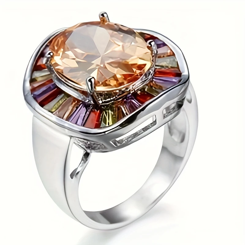 Colorful inlaid crystals rounded silver ring "Cocktail Hour" – Elegant & refined