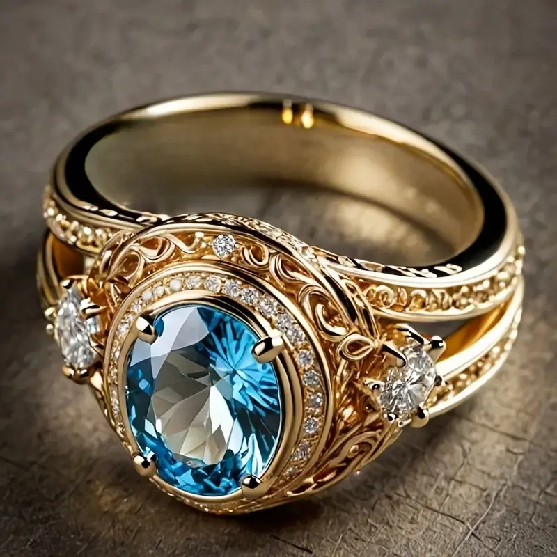 Bright light blue crystal gold ring "Cocktail Hour" – Elegant & refined