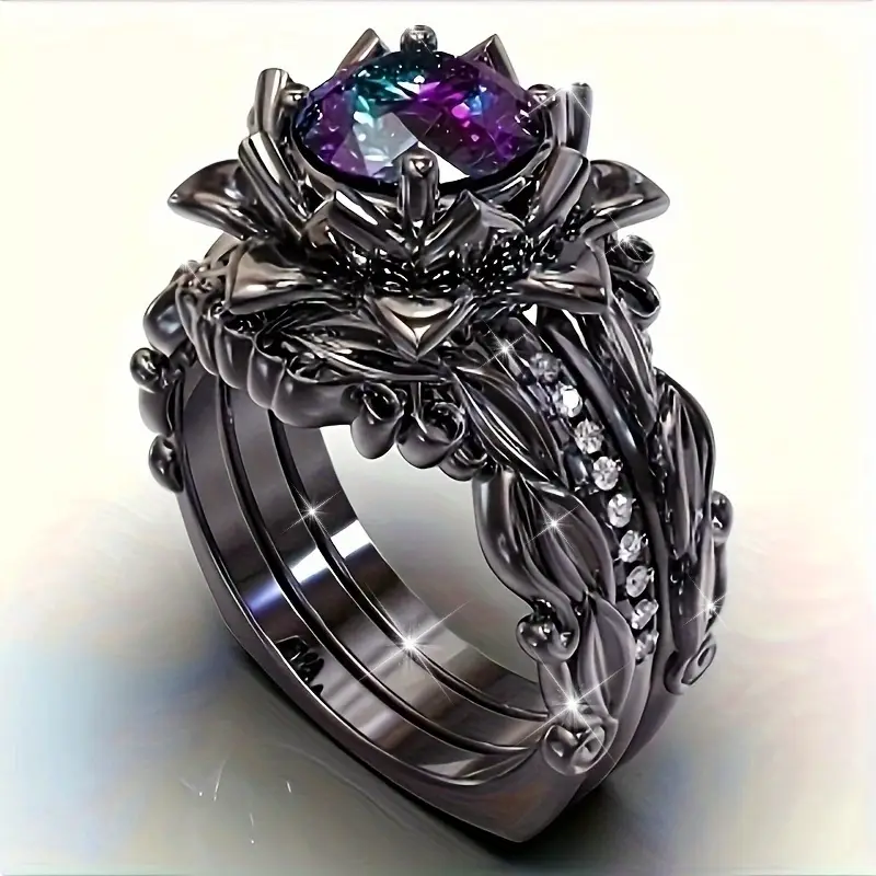 Exotic silver ring with purple crystal "Cocktail Hour" – Elegant & refined