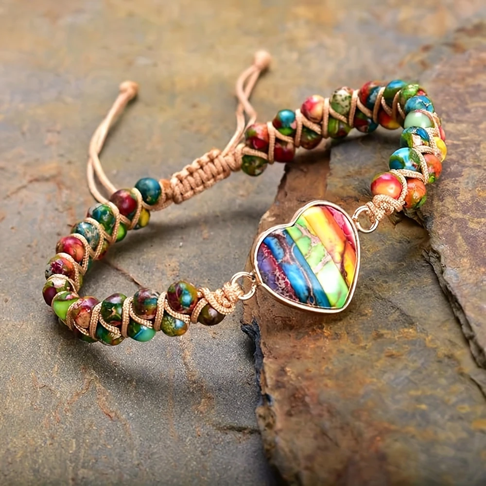 Colorful Heart Leather Bracelet "Sunset Soirée" – Joyful & polished