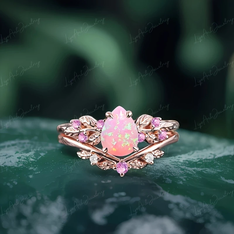 Pink opal gold ring