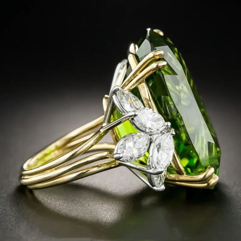 Olive cubic glass gold ring "Romantic Dinner" – Elegant & refined
