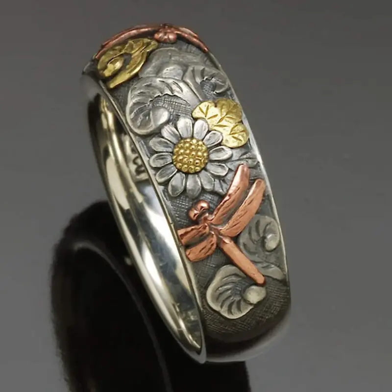 Floral silvered ring "Cocktail Hour" – Elegant & refined