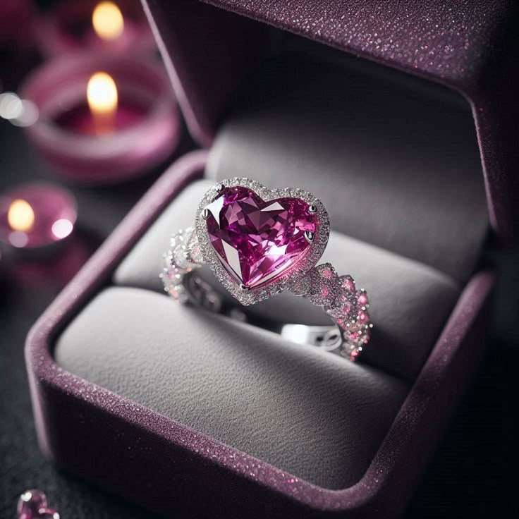 Pink crystal heart silver ring "Romantic Dinner" – Elegant & refined