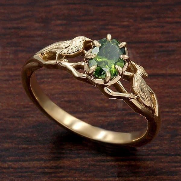 Green golden forged ring