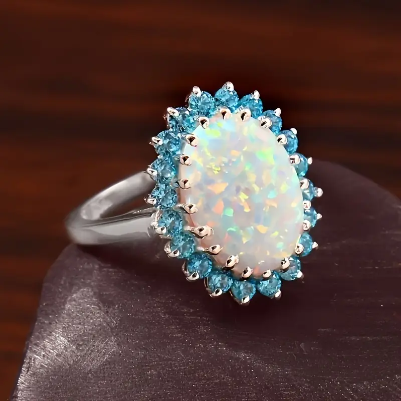 White opal blue crystal ring "Romantic Dinner" – Elegant & refined