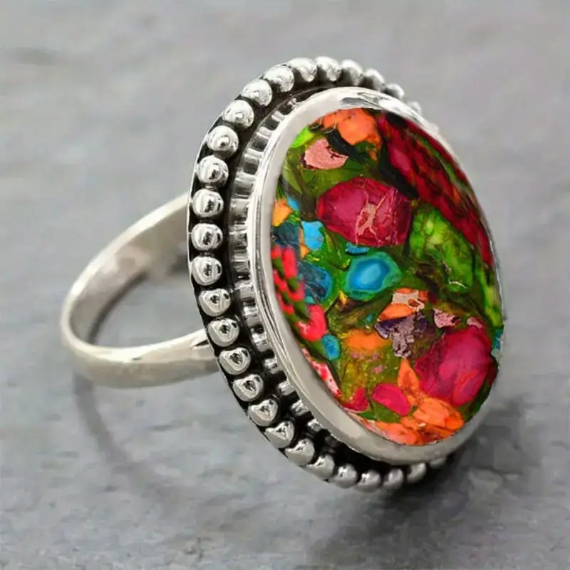 Colorful stone silvered ring "Sunset Soirée" – Elegant & refined