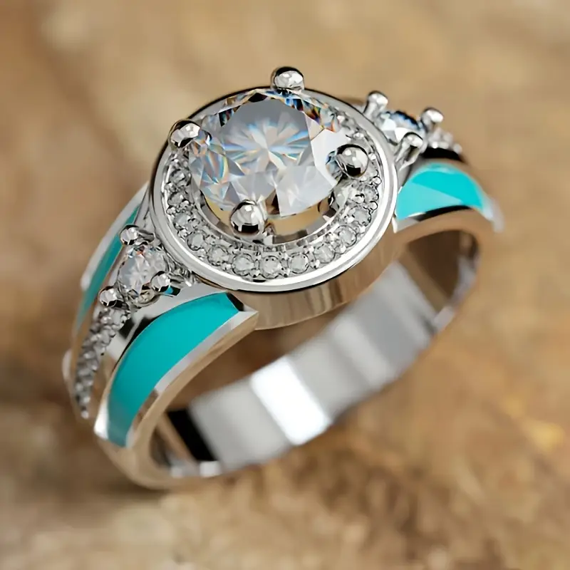 Turquoise crystal silvered ring "Cocktail Hour" – Elegant & refined