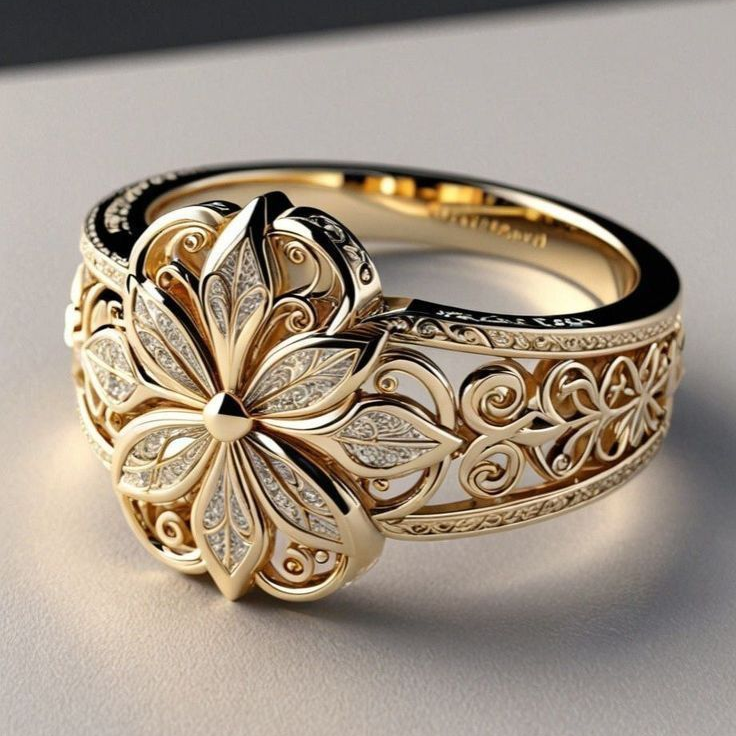 Golden Plated Bright Flower Ring "Sunset Soirée" – Elegant & refined