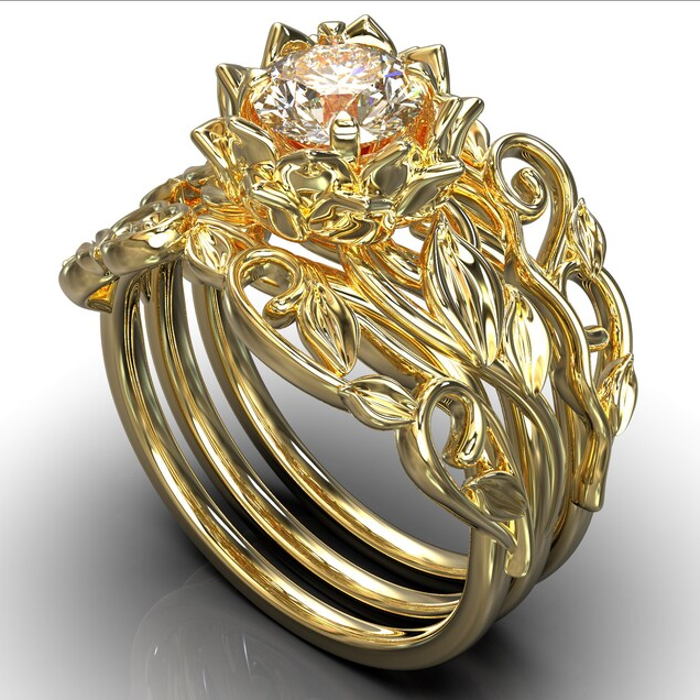 Gold crystal flower ring "Romantic Dinner" – Elegant & refined