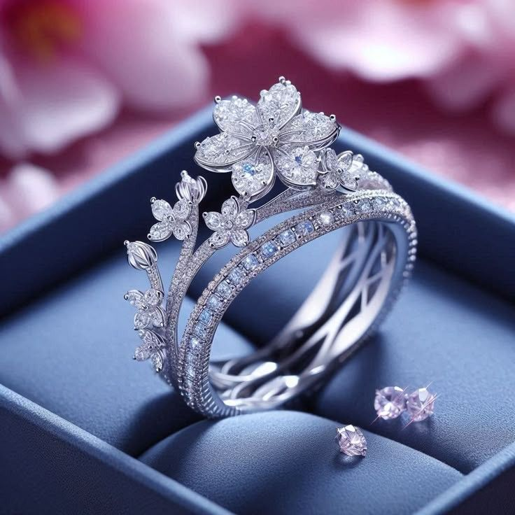 Sparkling Blossom Silvered Ring "Romantic Dinner" – Elegant & refined