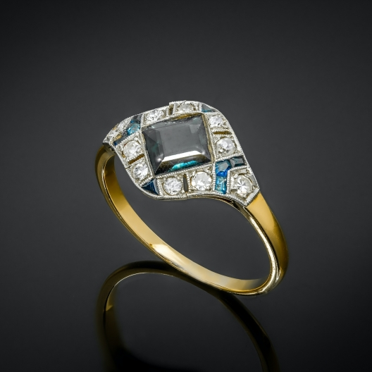 Bright dark blue golden ring