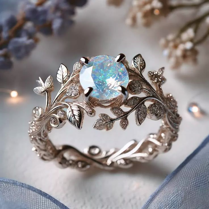 Exotic white opal golden ring