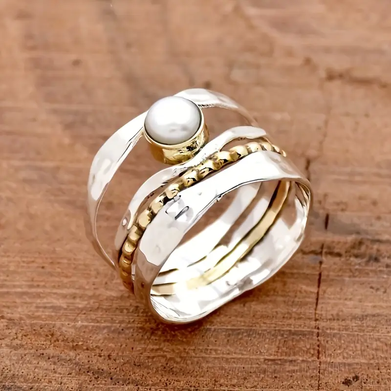 White stone layered silver ring "Romantic Dinner" – Elegant & refined