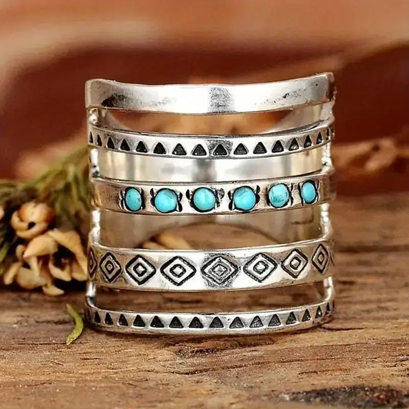 Turquoise beads layered silver ring "Cocktail Hour" – Elegant & refined