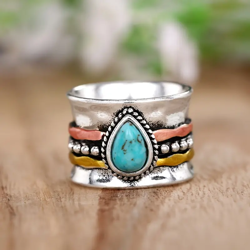 Blue water drop silvered ring "Sunset Soirée" – Elegant & refined
