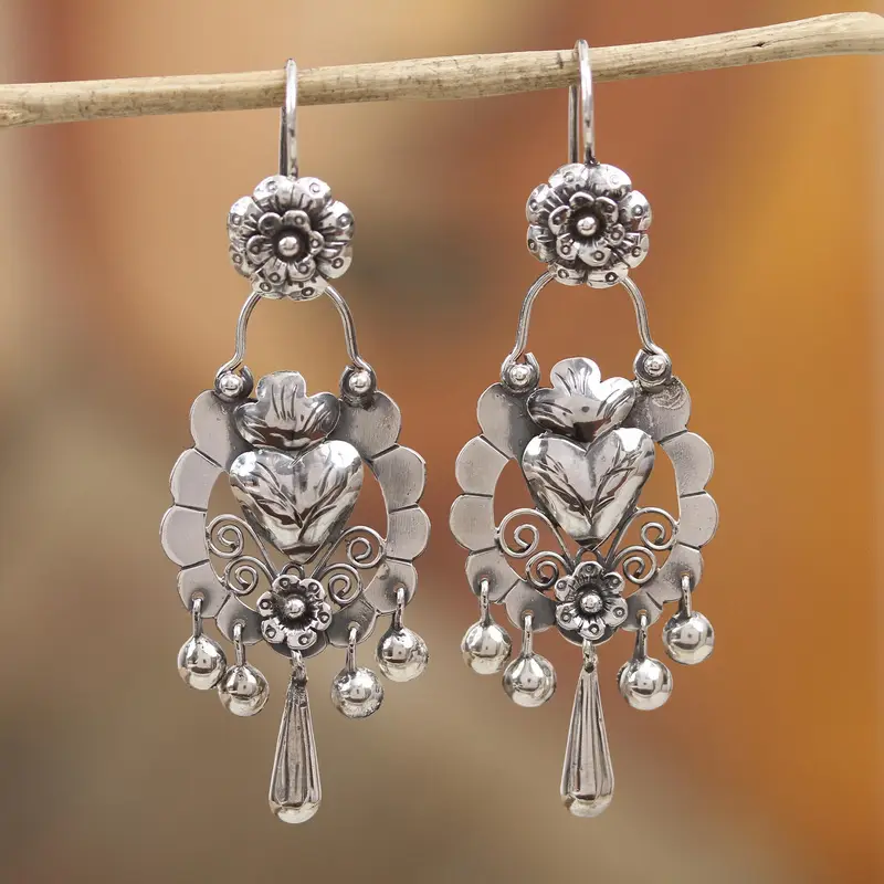 Silvered heart earrings "Romantic Dinner" – Elegant & refined