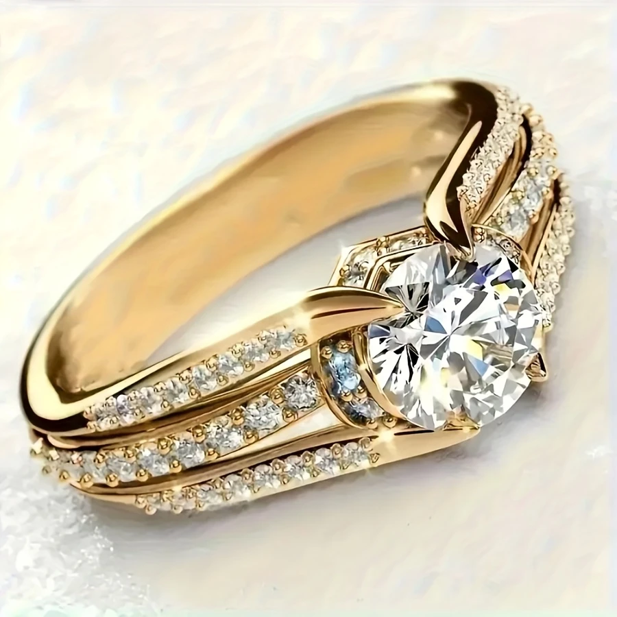 White rounded crystal golden ring "Romantic Dinner" – Elegant & refined