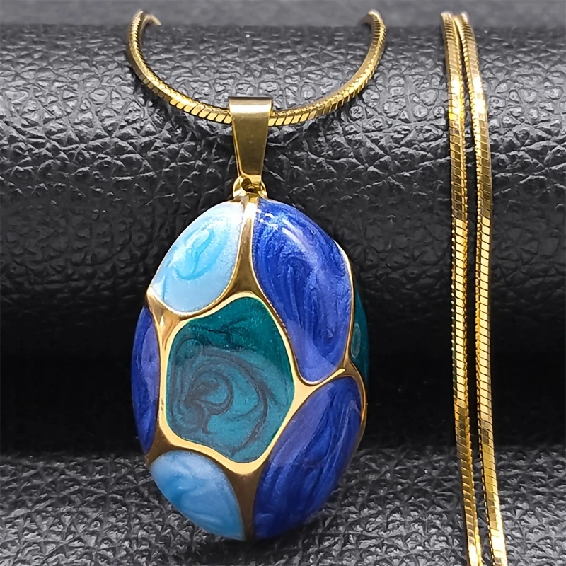 Blue enamel stone gold necklace "Romantic Dinner" – Elegant & refined