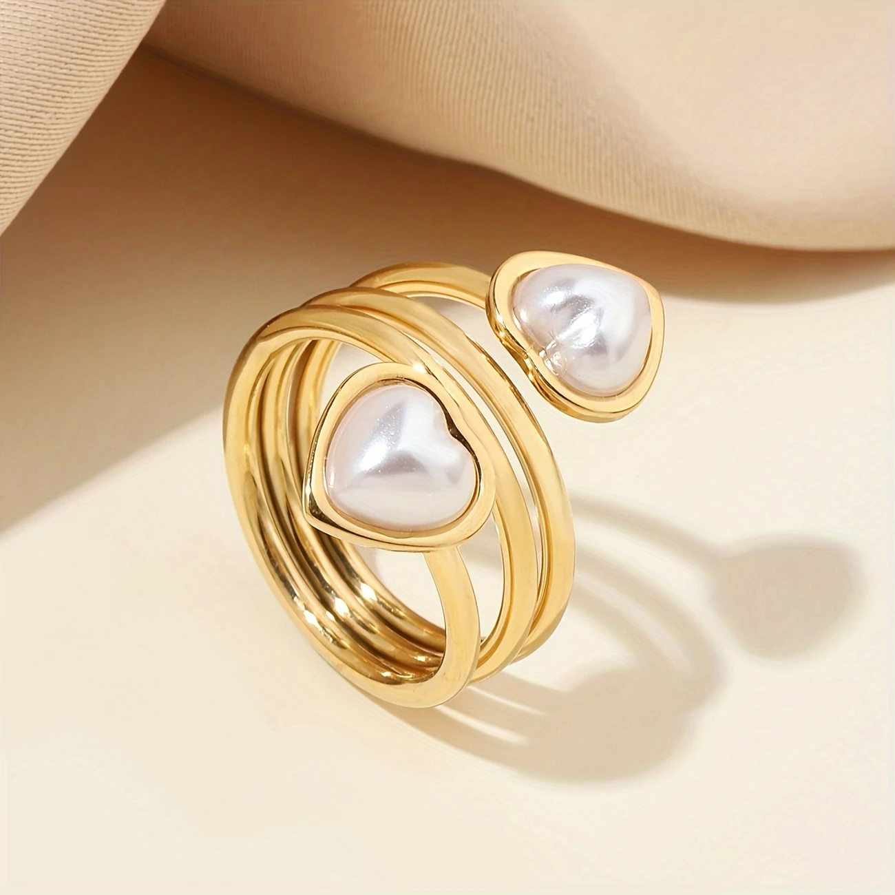 Gold bright pearl heart ring "Romantic Dinner" – Elegant & refined