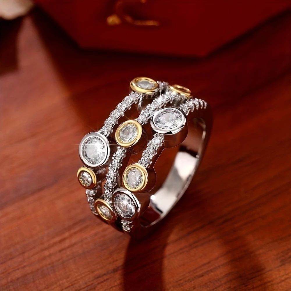 Layered silver zirconia ring "Romantic Dinner" – Elegant & refined