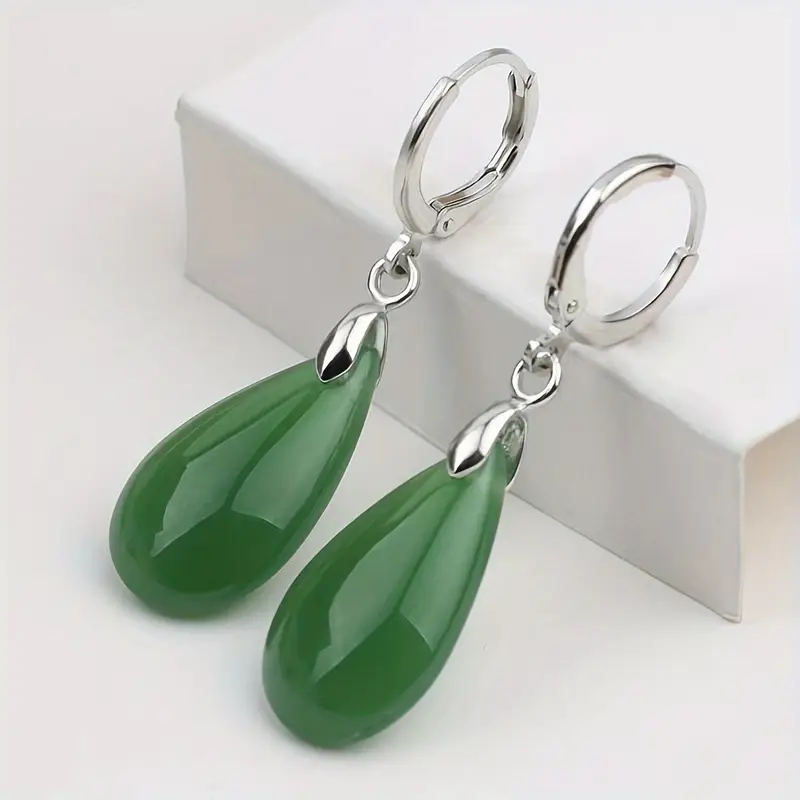 Vintage Green Waterdrop Silver Earrings "Garden Party" – Elegant & refined