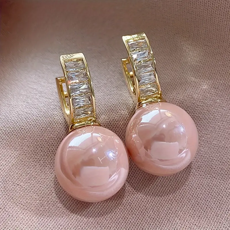 Pink pearl zirconia gold earrings "Cocktail Hour" – Elegant & refined