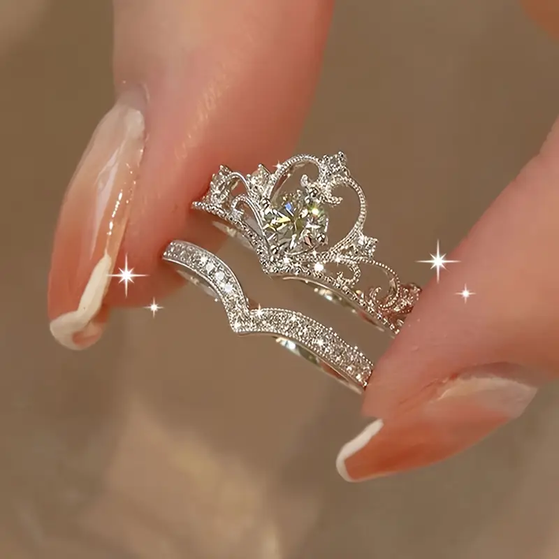 Shining Crown Silver Ring Set