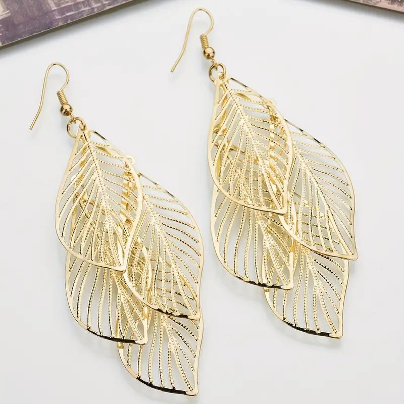 Golden Layered Leaf Earrings "Sunset Soirée" – Elegant & refined
