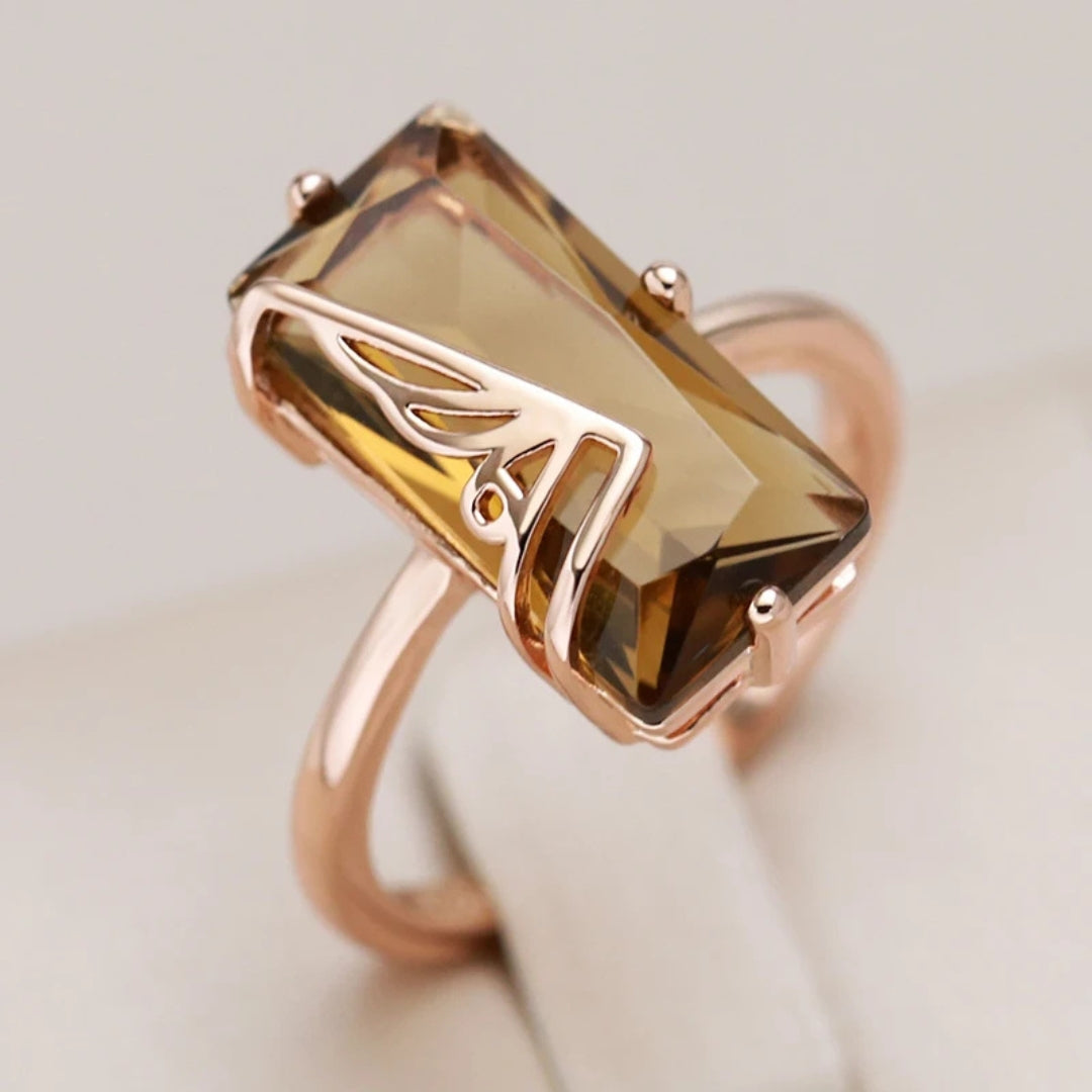 Elegant orange rectangular crystal ring