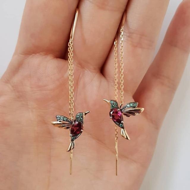 Hummingbird Enamel and Zirconia Earrings "Romantic Dinner" – Elegant & refined