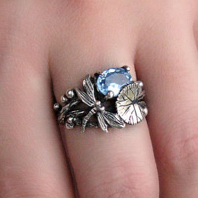 Handmade Lotus Gem Dragonfly Ring